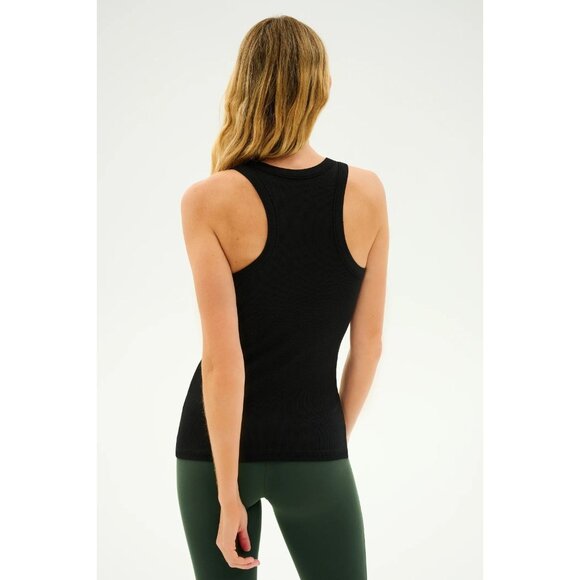 SPLITS59 Kiki Black Modal Baby Ribbed Jersey Full Length Racerback Tank, Size XS - Picture 3 of 10